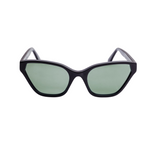 This handmade designer cat eye shaped eyewear is made using premium italian jet black high gloss acetate. The lenses have a dark green solid tint.