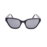 This handmade designer cat eye shaped eyewear is made using premium italian jet black high gloss acetate. The lenses have a smokey gray solid tint.